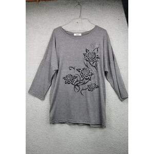 Julia Women's 3/4 Raglan Sleeve T-Shirt-Rhinestone Roses-Size Small-Medium